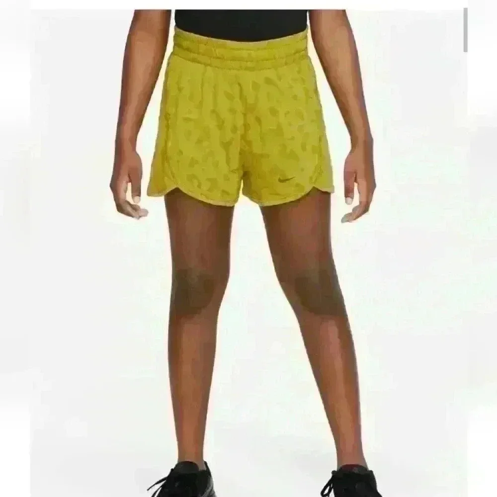 Nike Dri Fit Breezy Leopard Print High Waisted Training Shorts Girls Size Large